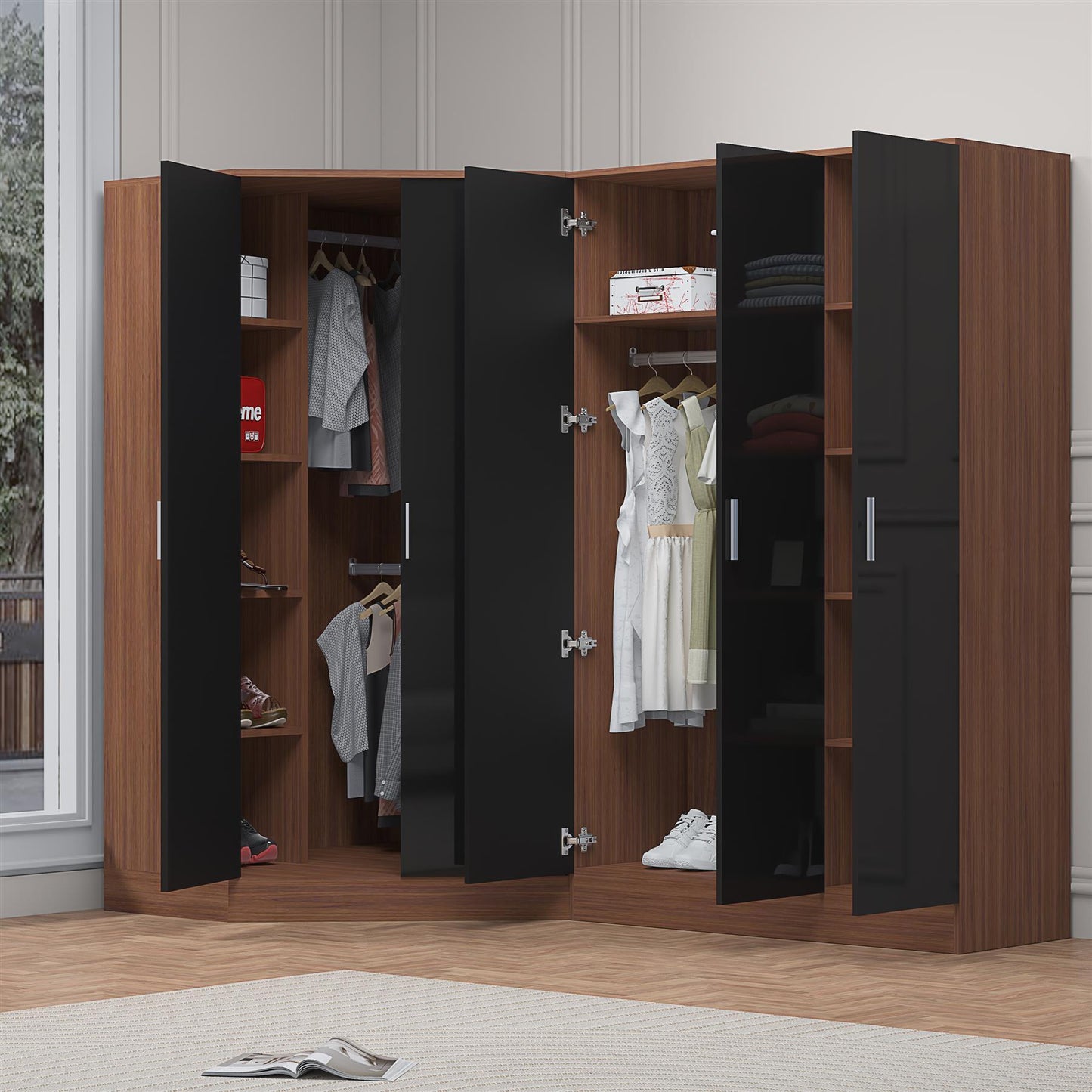 REFLECT Gloss 5 Door Corner Wardrobe Bundle Inc Corner + 3 Door Wardrobe Set