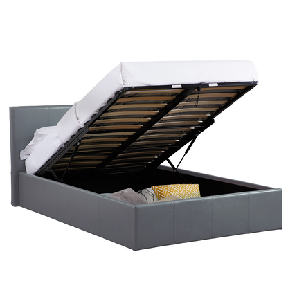 LUNA 3FT Single Grey Ottoman Storage Bed with Gas Lift Faux Leather Fabric & Sprung Slats Base