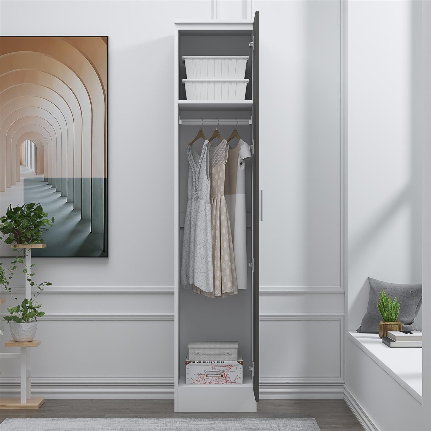 REFLECT High Gloss Bedroom Furniture Wardrobe Chest Bedside Desk in Grey/White