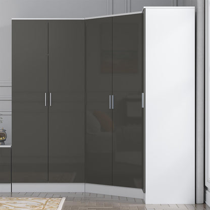 Reflect 3pc Wardrobe Bundle - 2 Door Corner + 2 Door Plain + 1 Door Plain - Grey Gloss & Matt White