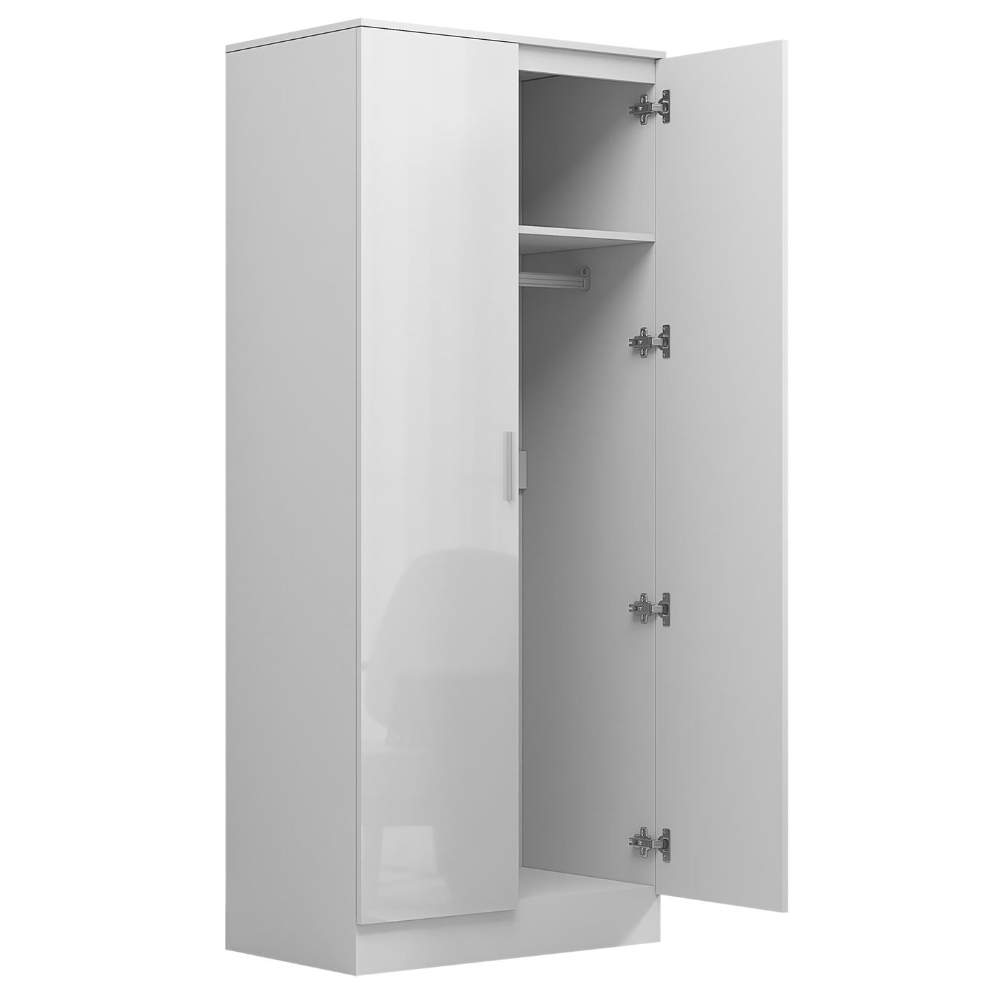 REFLECT - 1 Door Corner + 2 Door Mirror Wardrobe in Gloss White / Matt White