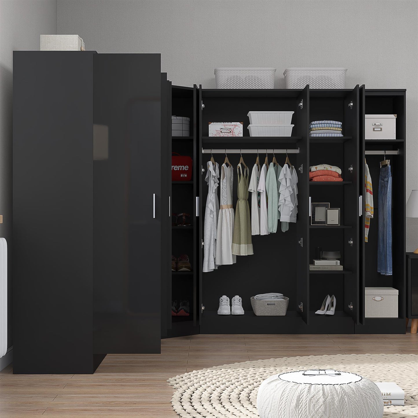 REFLECT Gloss Large 9 Door Corner Modular Wardrobe Bedroom Furniture Bundle Set