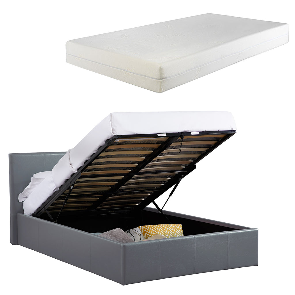 LUNA Faux Leather Ottoman Storage Bed Available Colour Size & Mattress Options