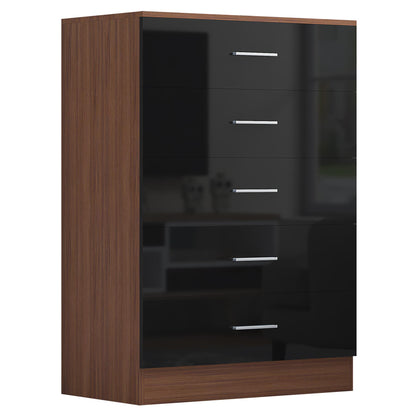 REFLECT High Gloss Bedroom Furniture Wardrobe Chest Bedside Desk - Black/Walnut