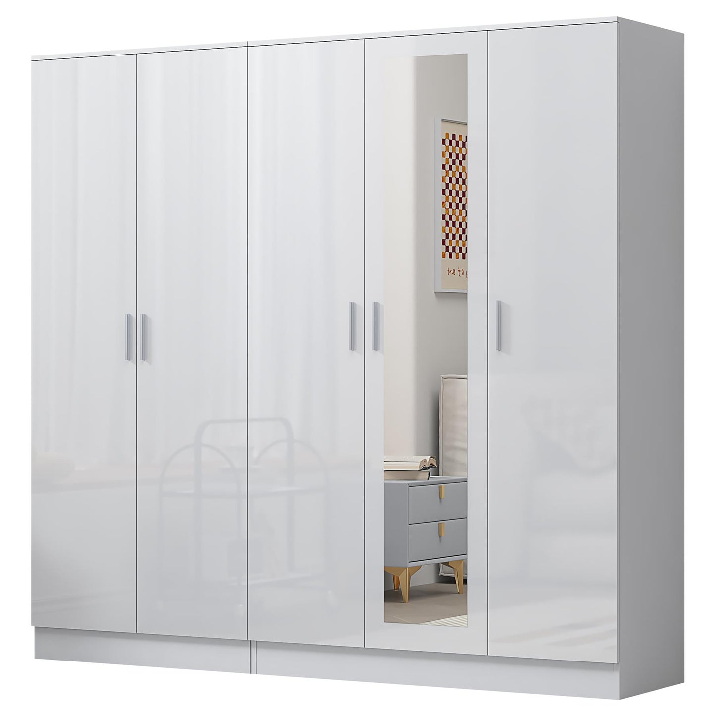Reflect 2pc Wardrobe Bundle - 3 Door Mirror + 2 Door Plain - White Gloss & Matt White