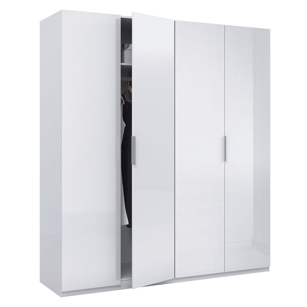 MAX 180cm Wide Satin White Wardrobe 4 Door Storage Unit.