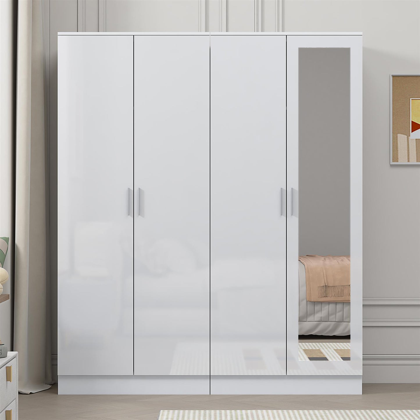 Reflect 2pc Wardrobe Bundle - 2 Door Mirror + 2 Door Plain - White Gloss & Matt White