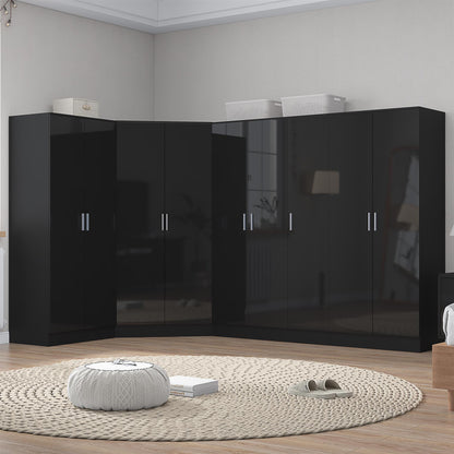 Reflect 4pc Wardrobe Bundle - 2 Door Corner + 3 Door Plain + 2x 2 Door Plain - Black Gloss & Black Oak