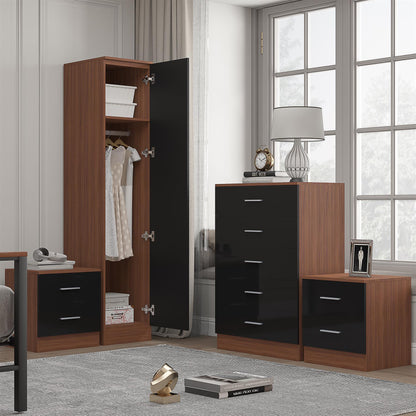 REFLECT Gloss 4pc Bedroom Set - 1 Door Wardrobe + 5 Draw Chest + 2 Bedsides