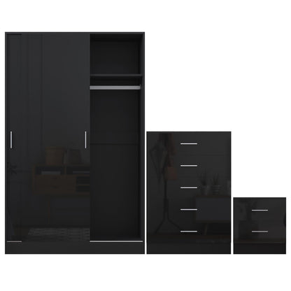 REFLECT Gloss 3pc Set - 2 Door Sliding Wardrobe + 5 Draw Chest + Bedside