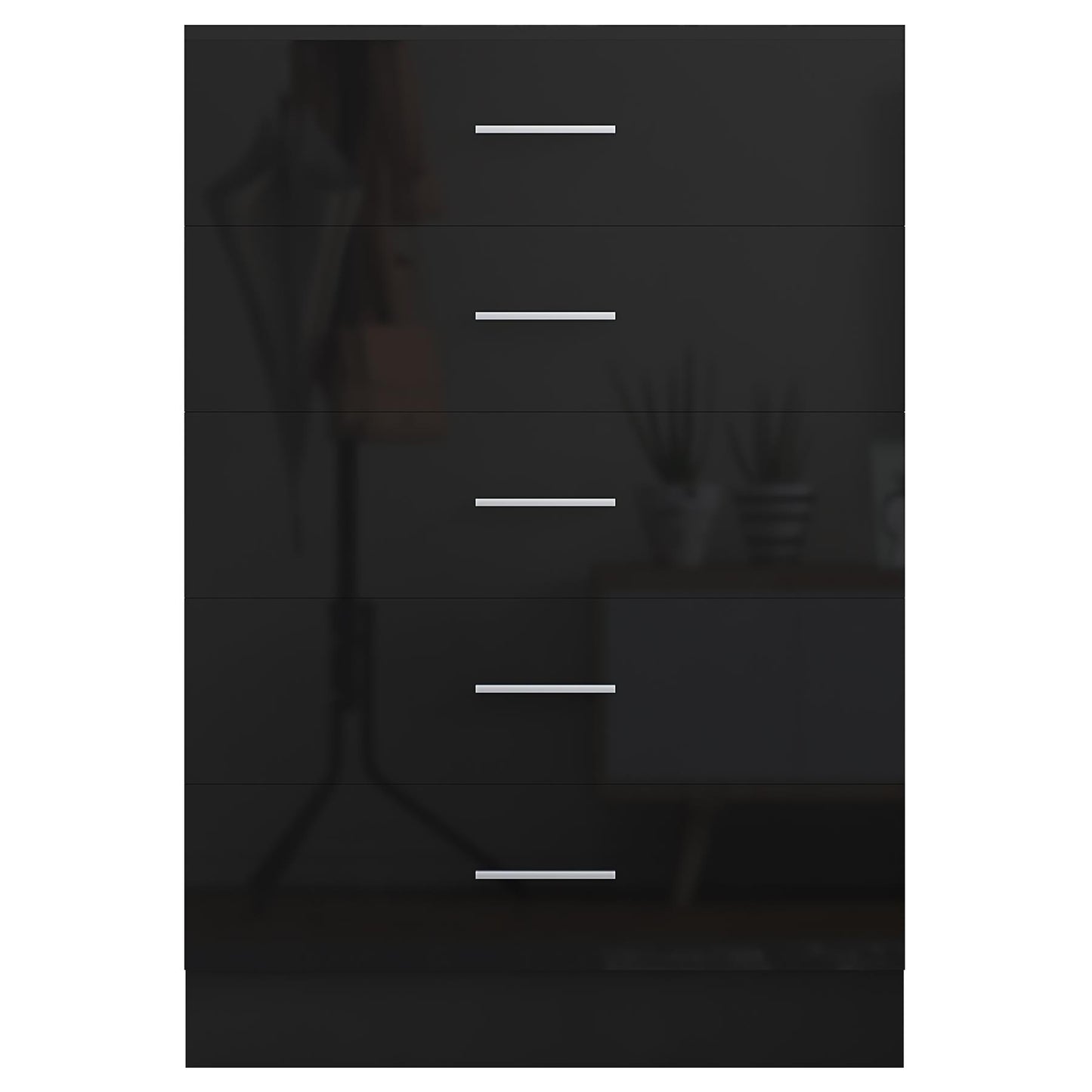 Reflect 5 Drawer Chest - Black Gloss & Black Oak - Modern Vertical Bedroom Storage Unit