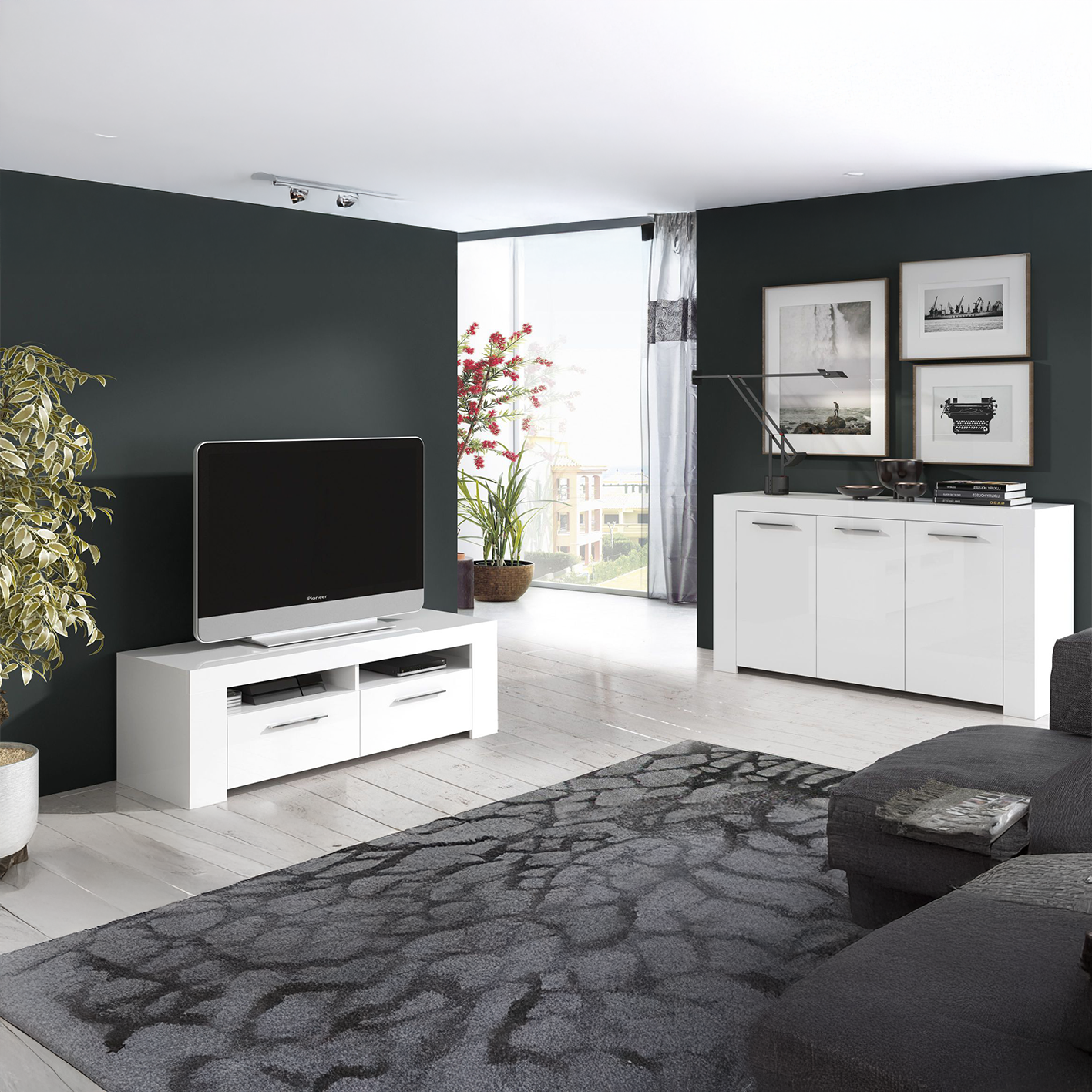 AMBIT White Dual Zone Under TV Unit - Modern Media Entertainment Cabinet