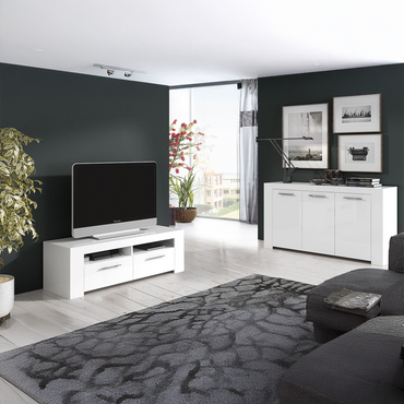 AMBIT White Dual Zone Under TV Unit - Modern Media Entertainment Cabinet