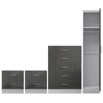 REFLECT Gloss 4pc Bedroom Set - 1 Door Wardrobe + 5 Draw Chest + 2 Bedsides