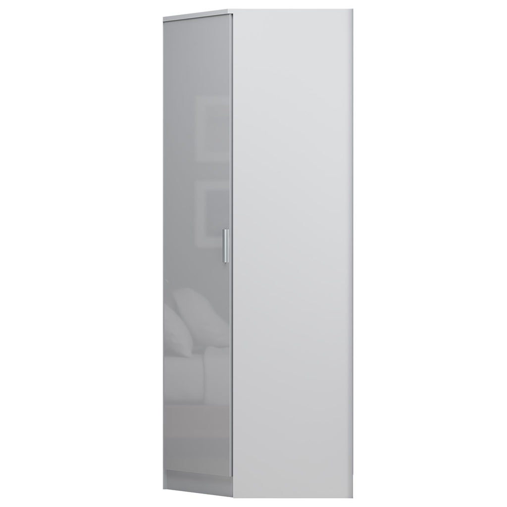 Reflect 1 Door Corner Wardrobe - White Gloss & Matt White - 2 Hanging Rails & 1 Shelf - Modern Design