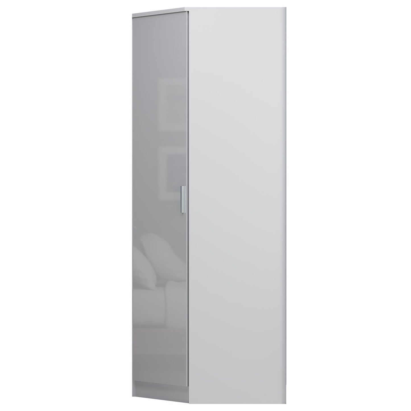 Reflect 1 Door Corner Wardrobe - White Gloss & Matt White - 2 Hanging Rails & 1 Shelf - Modern Design
