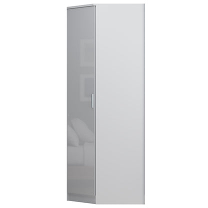 Reflect 1 Door Corner Wardrobe - White Gloss & Matt White - 2 Hanging Rails & 1 Shelf - Modern Design
