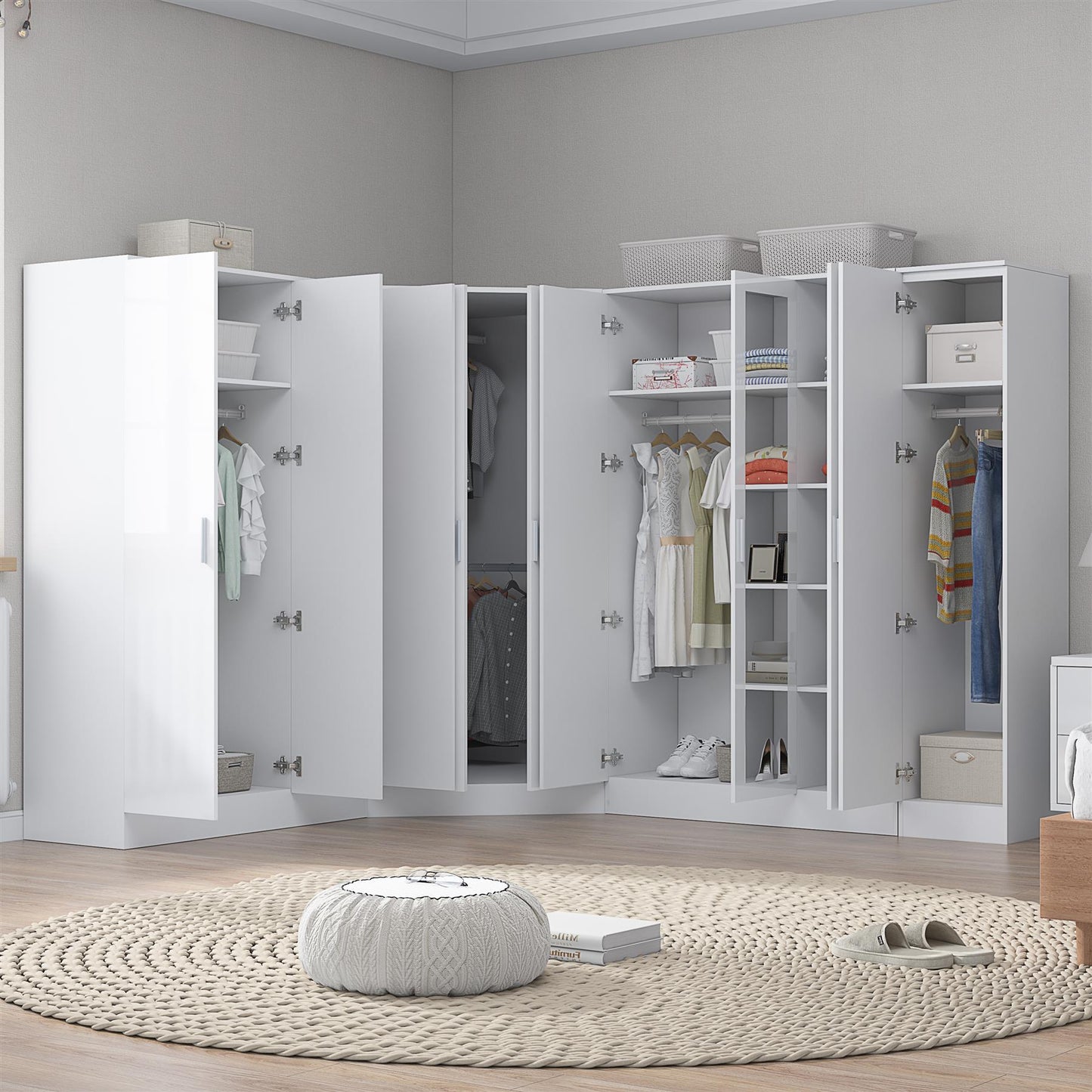 REFLECT Gloss 4pc Set - 2dr Corner Wardrobe + 3dr Mirror + 3dr Plain + 1dr Plain