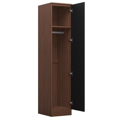 Reflect 1 Door High Gloss Wardrobe - Black Gloss & Walnut, Durable Melamine Finish - Modern Bedroom Storage - Single Door Wardrobe