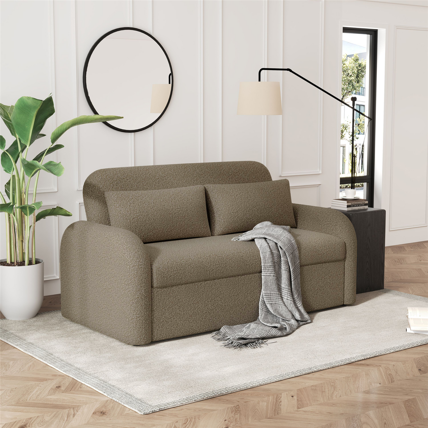 NOMA 2-Seater Boucle Pull Out Sofa Bed with Matching Cushions - Taupe