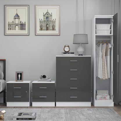 REFLECT Gloss 4pc Bedroom Set - 1 Door Wardrobe + 5 Draw Chest + 2 Bedsides