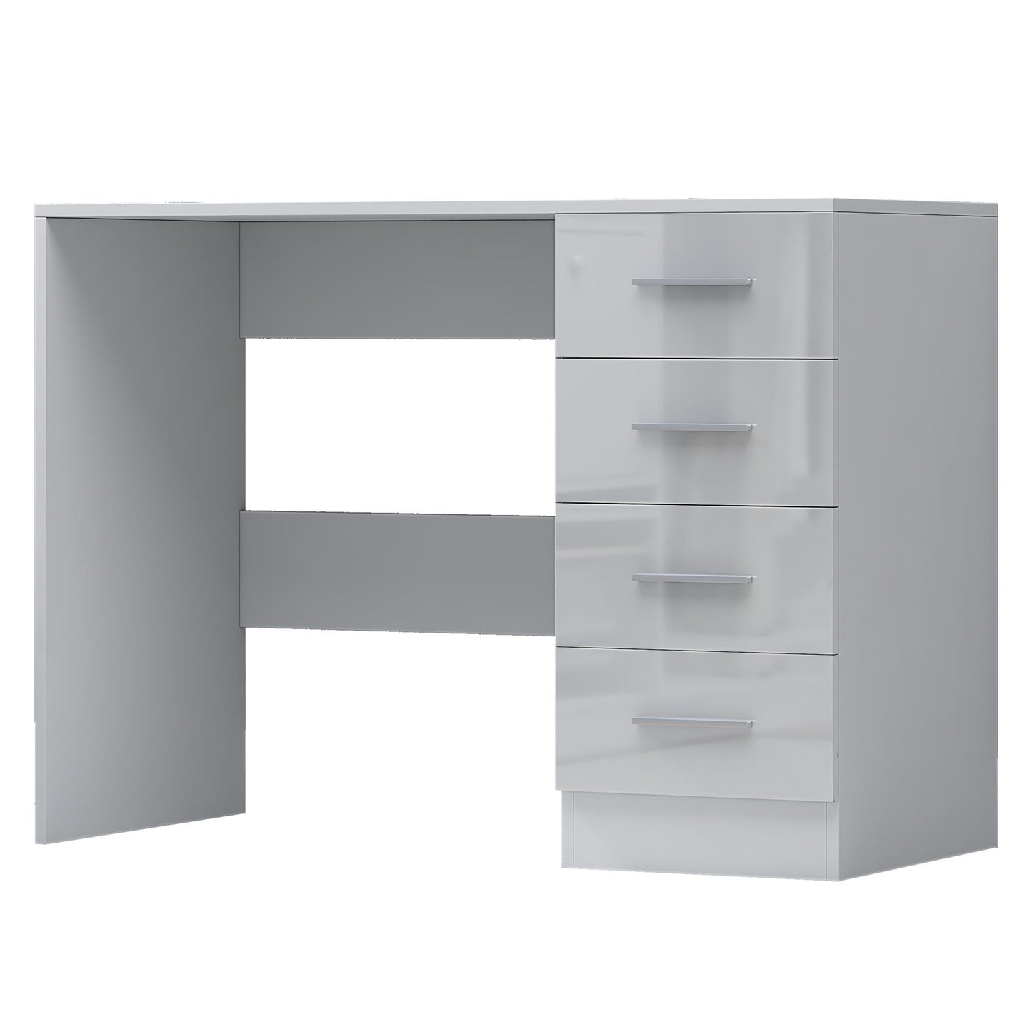 Reflect 2 Door Plain Wardrobe, 5 Drawer Chest, 2 Drawer Bedside & Desk - White Gloss & Matt White - Modern Bedroom Furniture Set