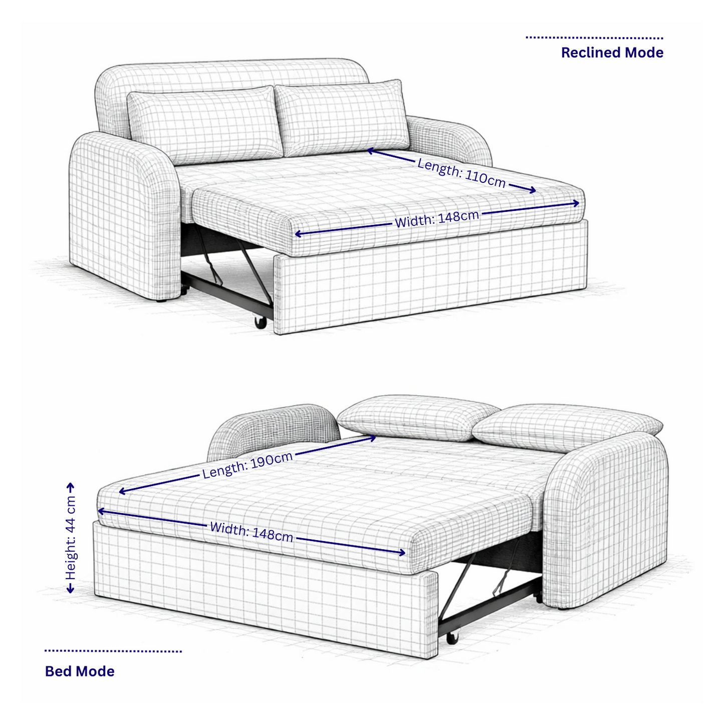 NOMA 2-Seater Boucle Pull Out Sofa Bed with Matching Cushions - Black