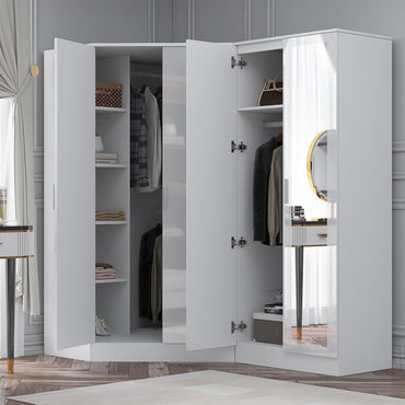 Reflect 2pc Wardrobe Bundle - 2 Door Corner + 2 Door Mirror - White Gloss & Matt White