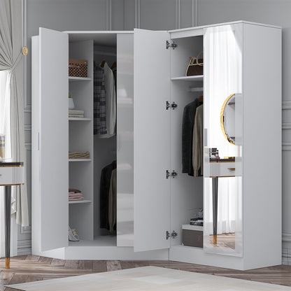Reflect 2pc Wardrobe Bundle - 2 Door Corner + 2 Door Mirror - White Gloss & Matt White