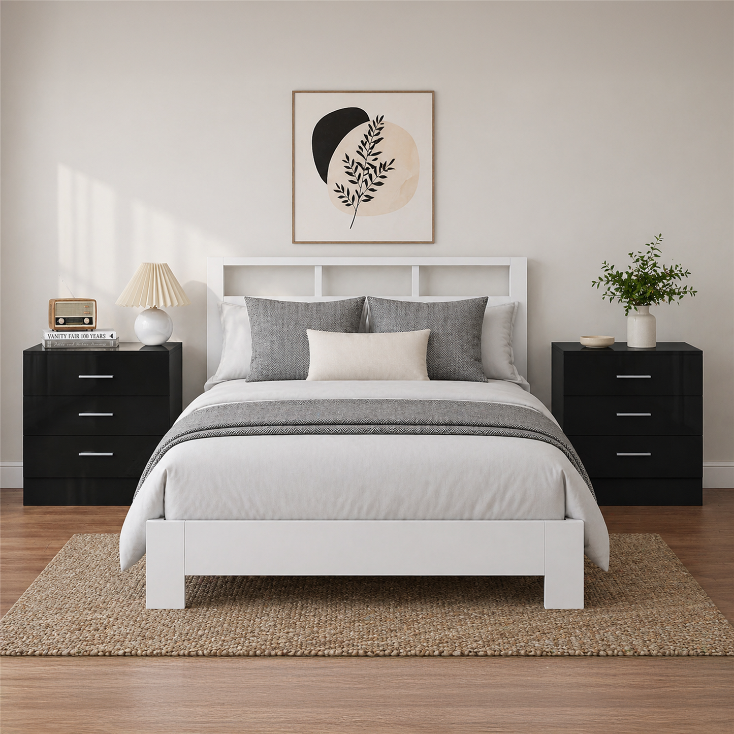 Reflect 3 Drawer Bedside Bundle (2x) - Black Gloss & Black Oak - Modern Bedside