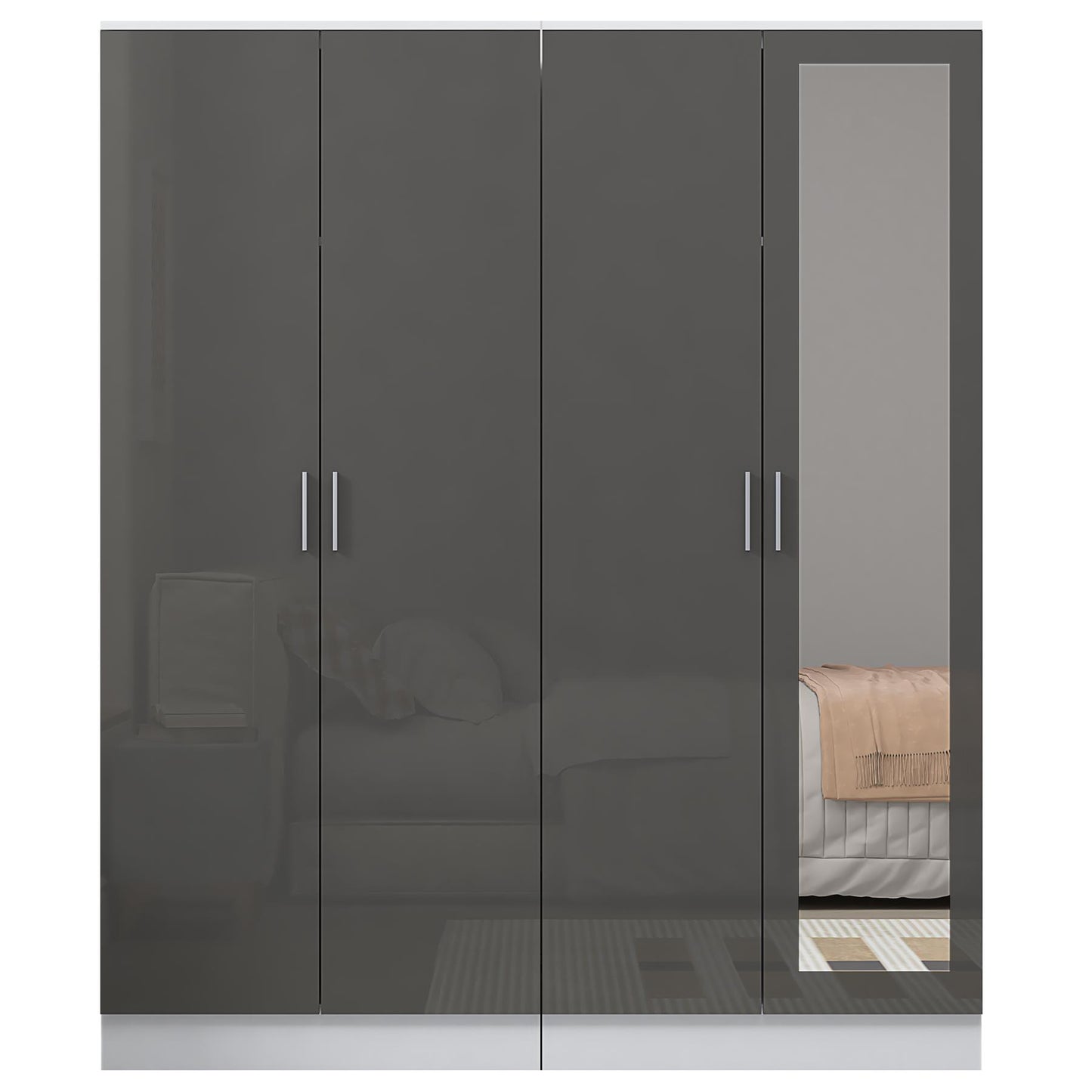 Reflect 2pc Wardrobe Bundle - 2 Door Mirror + 2 Door Plain - Grey Gloss & Matt White