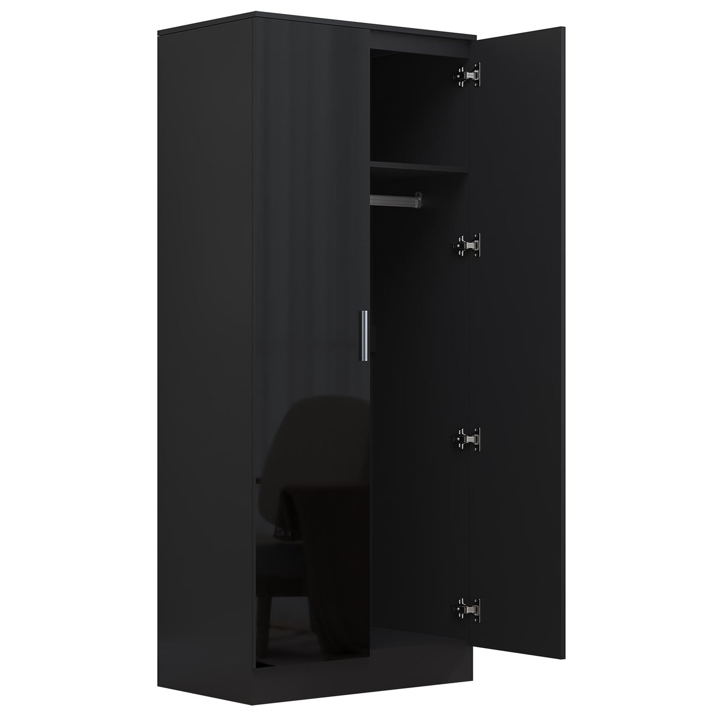 Reflect 2pc Wardrobe Bundle - 2 Door Corner + 2 Door Mirror - Black Gloss & Black Oak