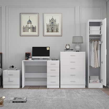 REFLECT Gloss 4pc Bedroom Set - 1 Door Wardrobe + 5 Draw Chest + Bedside + Desk