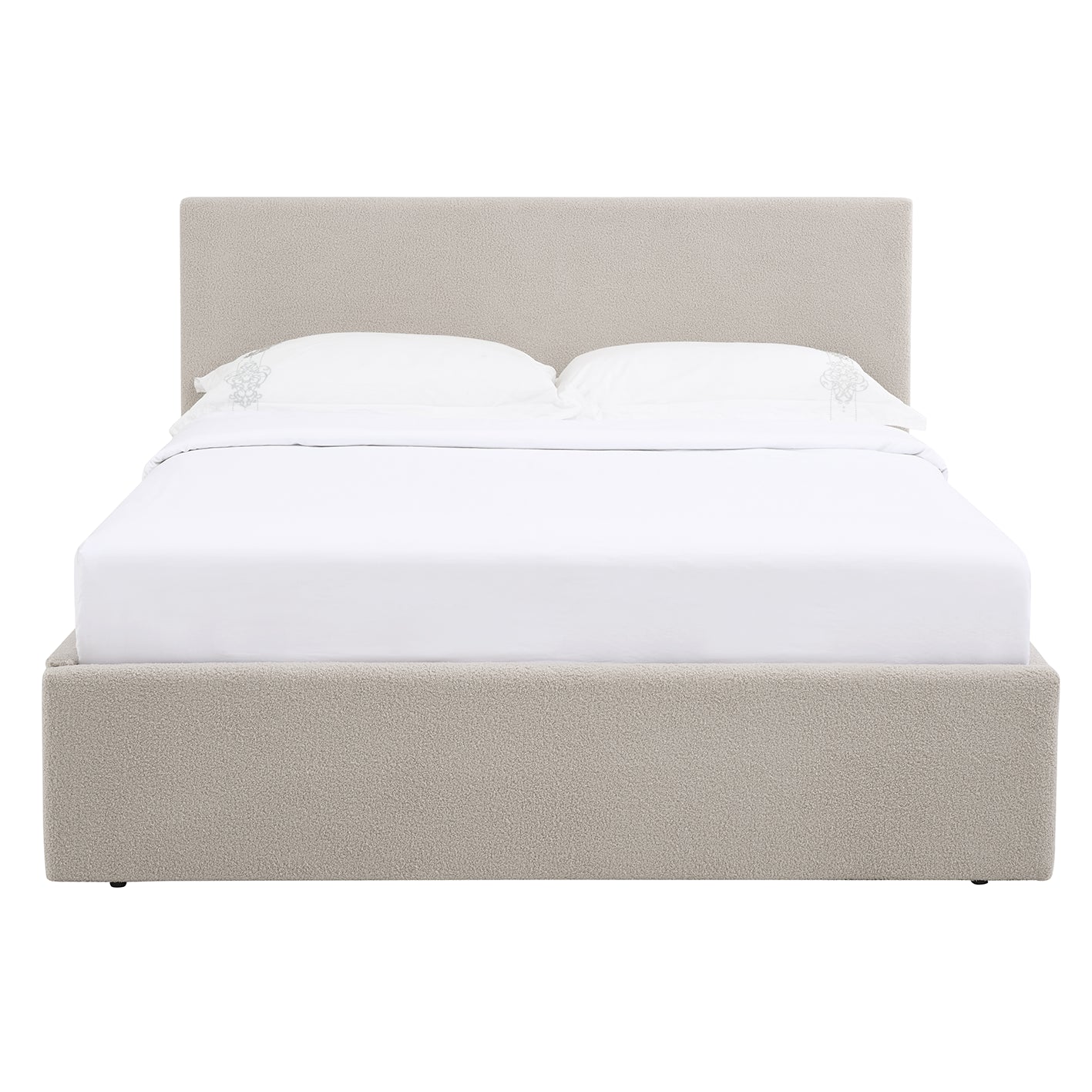 TEDDY BOUCLE 5FT King Beige Ottoman Storage Bed Gas Lift Up with 20cm Memory Foam Mattress