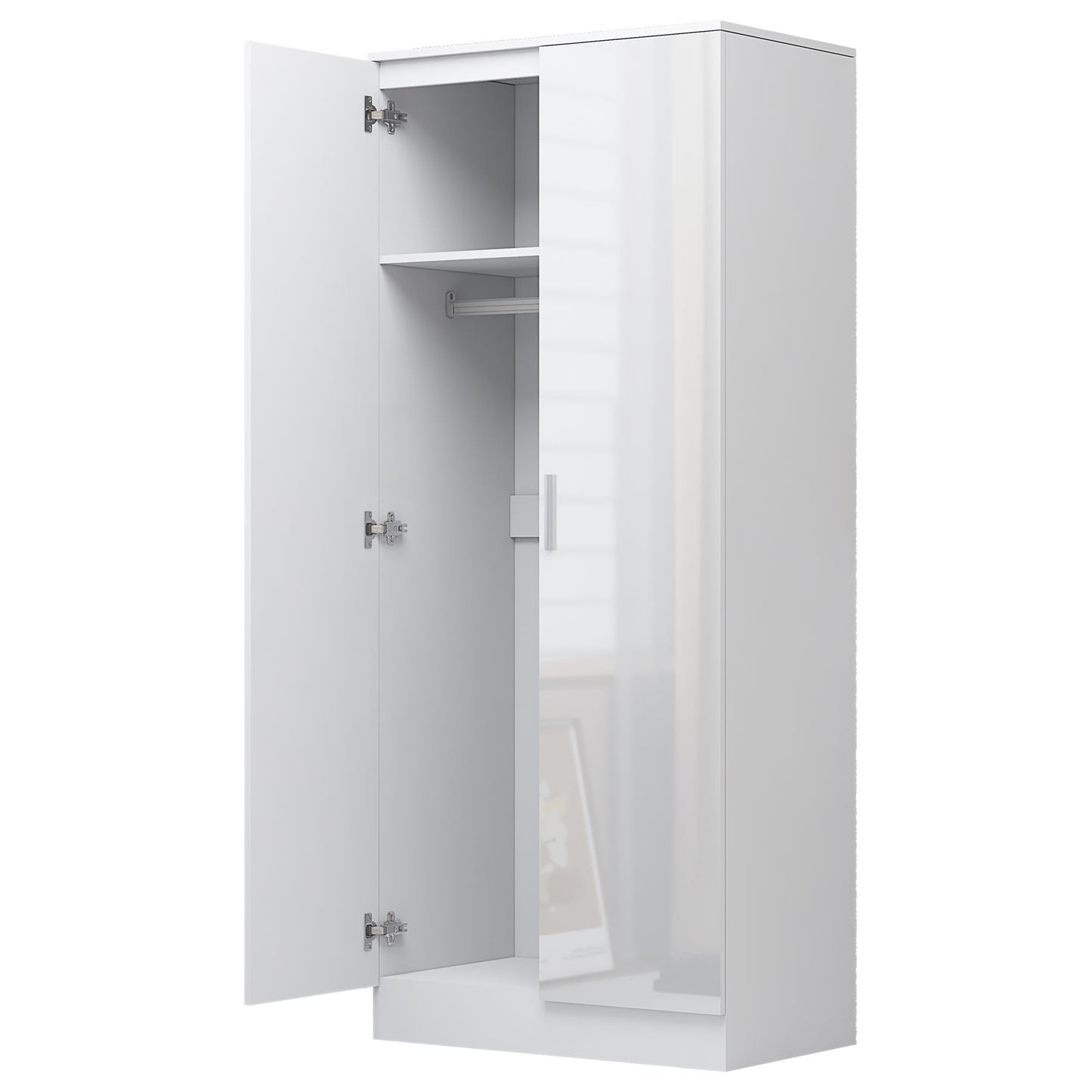 Reflect 3pc Wardrobe Bundle - 2 Door Corner + 2 Door Plain + 1 Door Plain - White Gloss & Matt White