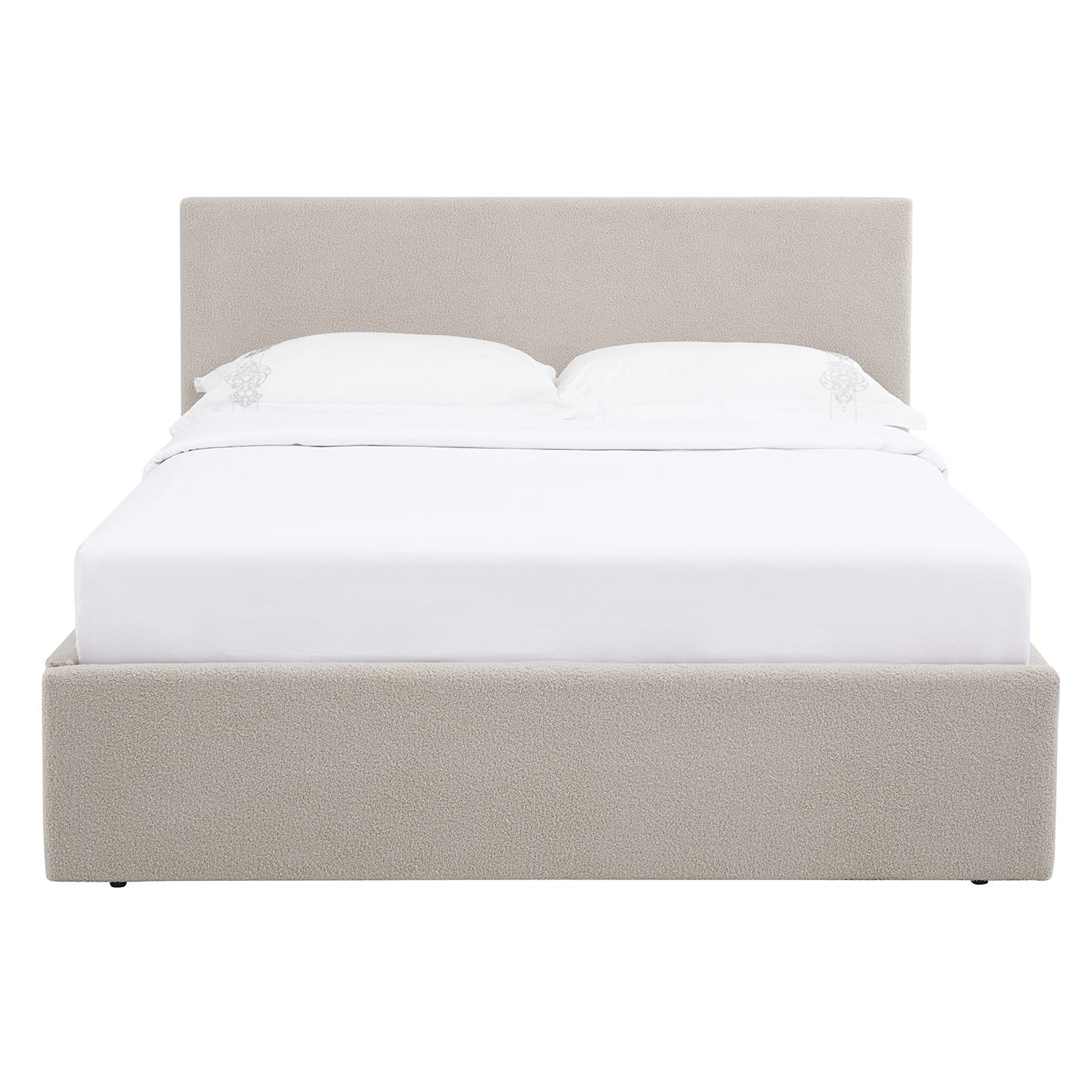 TEDDY BOUCLE 5FT King Beige Ottoman Storage Bed Gas Lift Up with 25cm Memory Foam Mattress