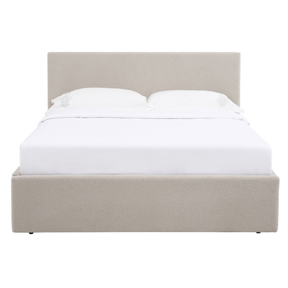 TEDDY BOUCLE 5FT King Beige Ottoman Storage Bed Gas Lift Up with 25cm Memory Foam Mattress