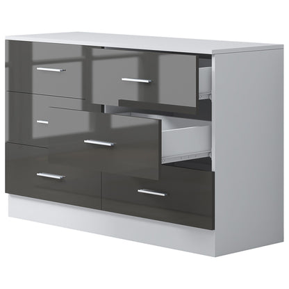 Reflect Wide 6 Drawer Chest - Grey Gloss & Matt White - Modern Bedroom Storage Unit with Drawers