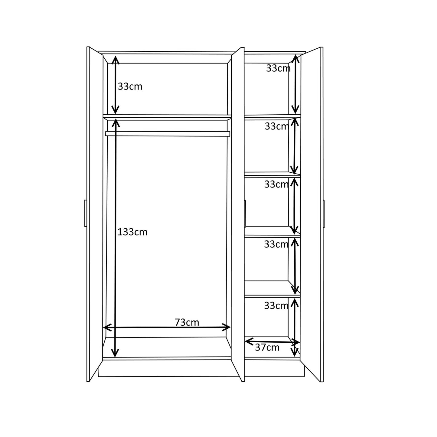Reflect 3 Door Mirror Wardrobe-White Gloss & Matt White-Hanging Rail & 4 Shelves - Modern Design
