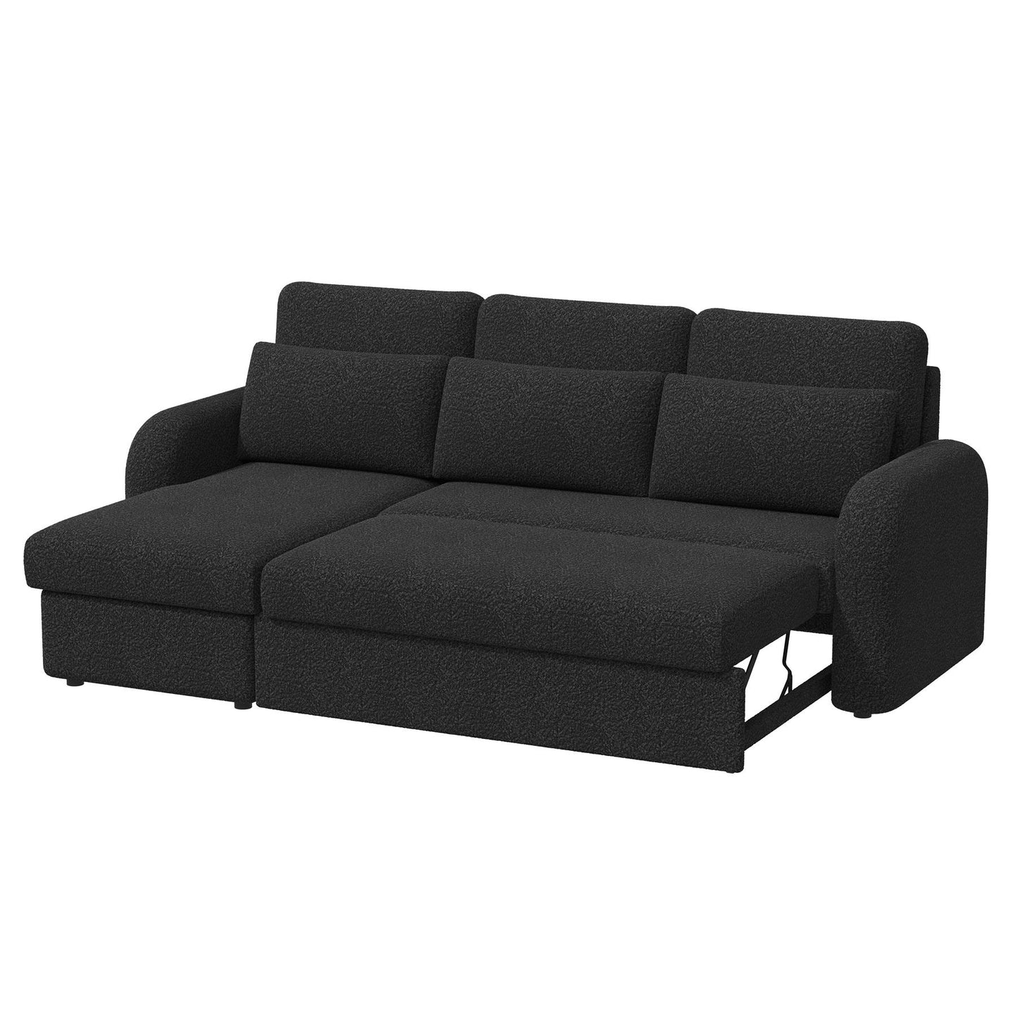 FLYN - 3 Seater L Shape Corner Sofabed in Teddy Boucle BLACK