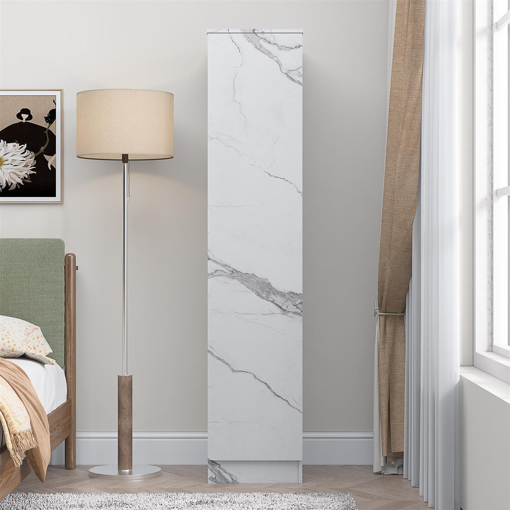 ZITA Compact 1-Door Wardrobe in White Marble Effect - Bedroom Storage, Stylish and Space-Saving