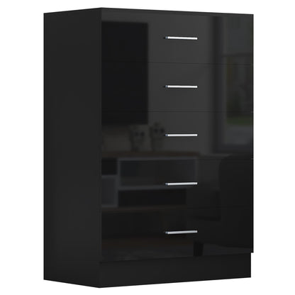 Reflect 2 Door Mirror Wardrobe, 5 Drawer Chest, 2x 2 Drawer Bedsides - Black Gloss & Black Oak - Modern Bedroom Furniture Set