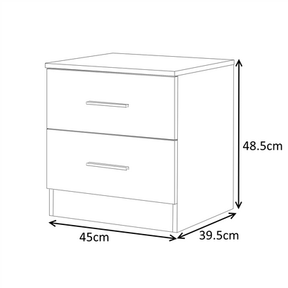 REFLECT Gloss Bedroom Furniture 2 Drawer Bedside - 4 Colour Options