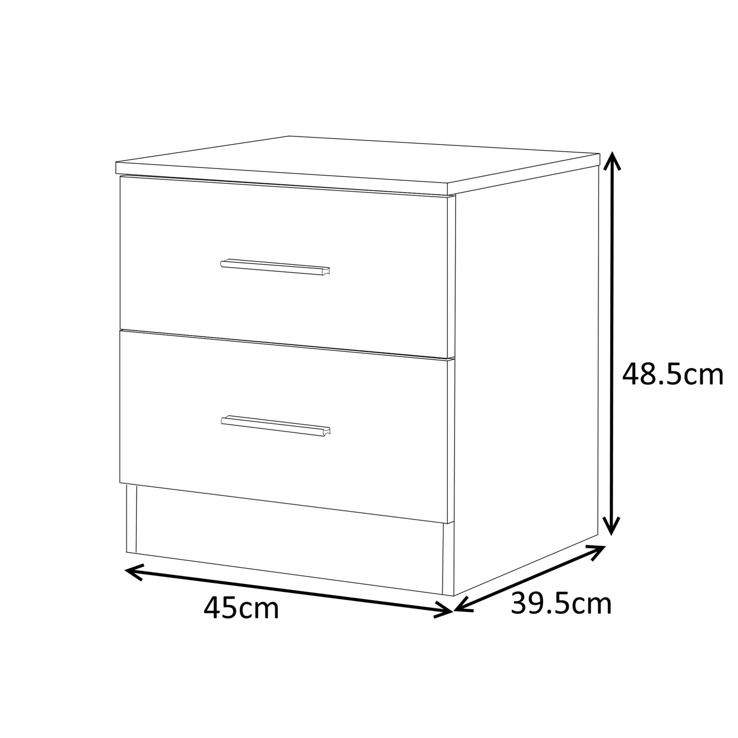 Reflect 2 Drawer Bedside - Black Gloss & Walnut - Modern Nightstand for Bedroom Storage
