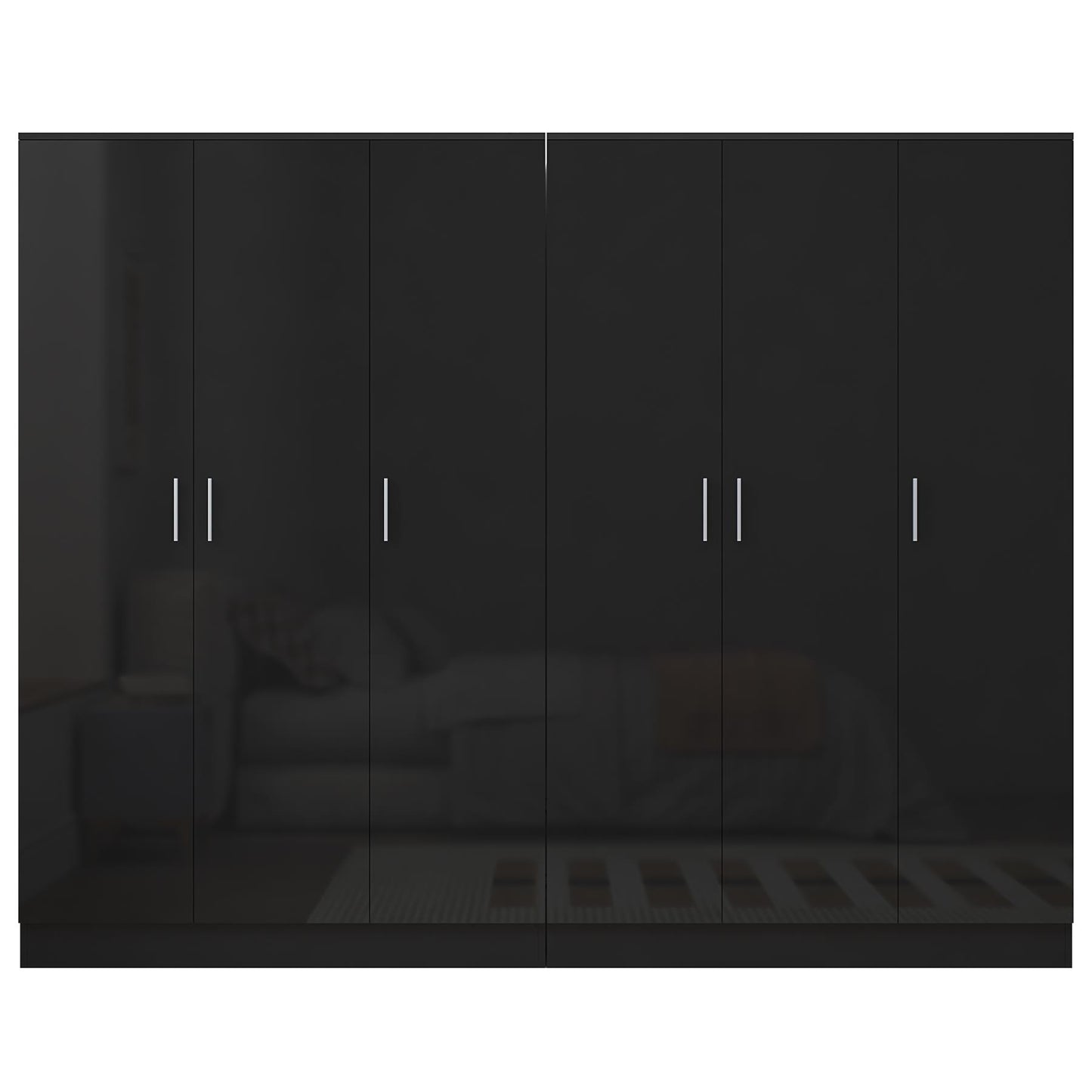 Reflect 2pc Wardrobe Bundle - 3 Door Plain + 3 Door Plain - Black Gloss & Black Oak