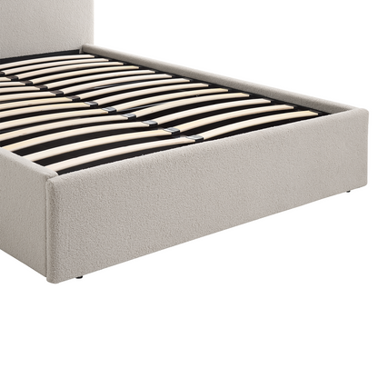 TEDDY Beige Boucle Fabric Ottoman Storage Bedframe - 2 Colour + 3 Size Options