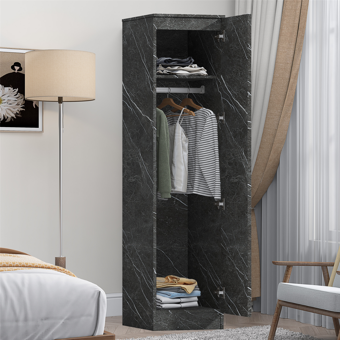 ZITA Bedroom Furniture Wardrobe Chest Bedside in White OR Grey Marble Colour