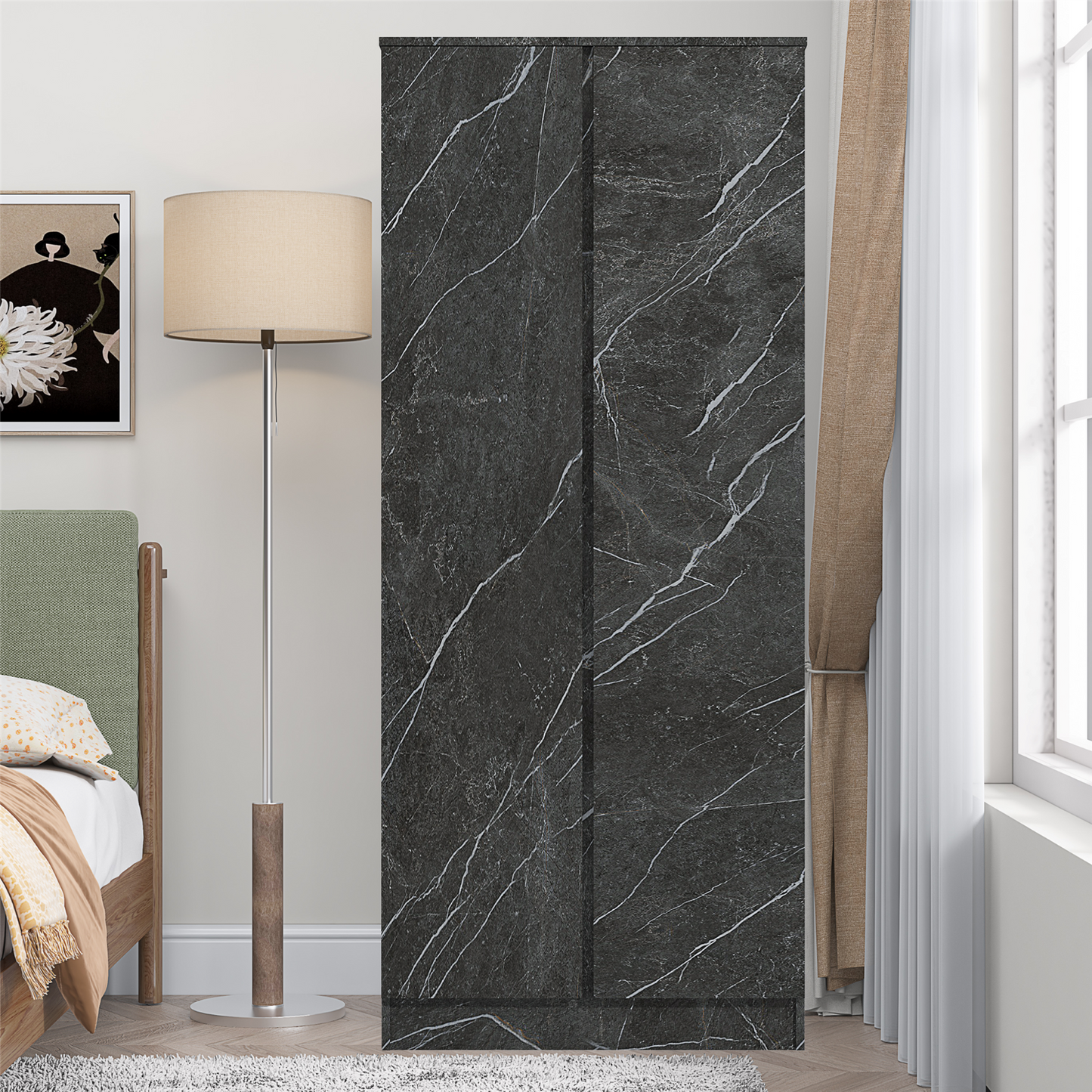 ZITA Bedroom Furniture 2 Door Wardrobe in White OR Grey Marble Colour Option
