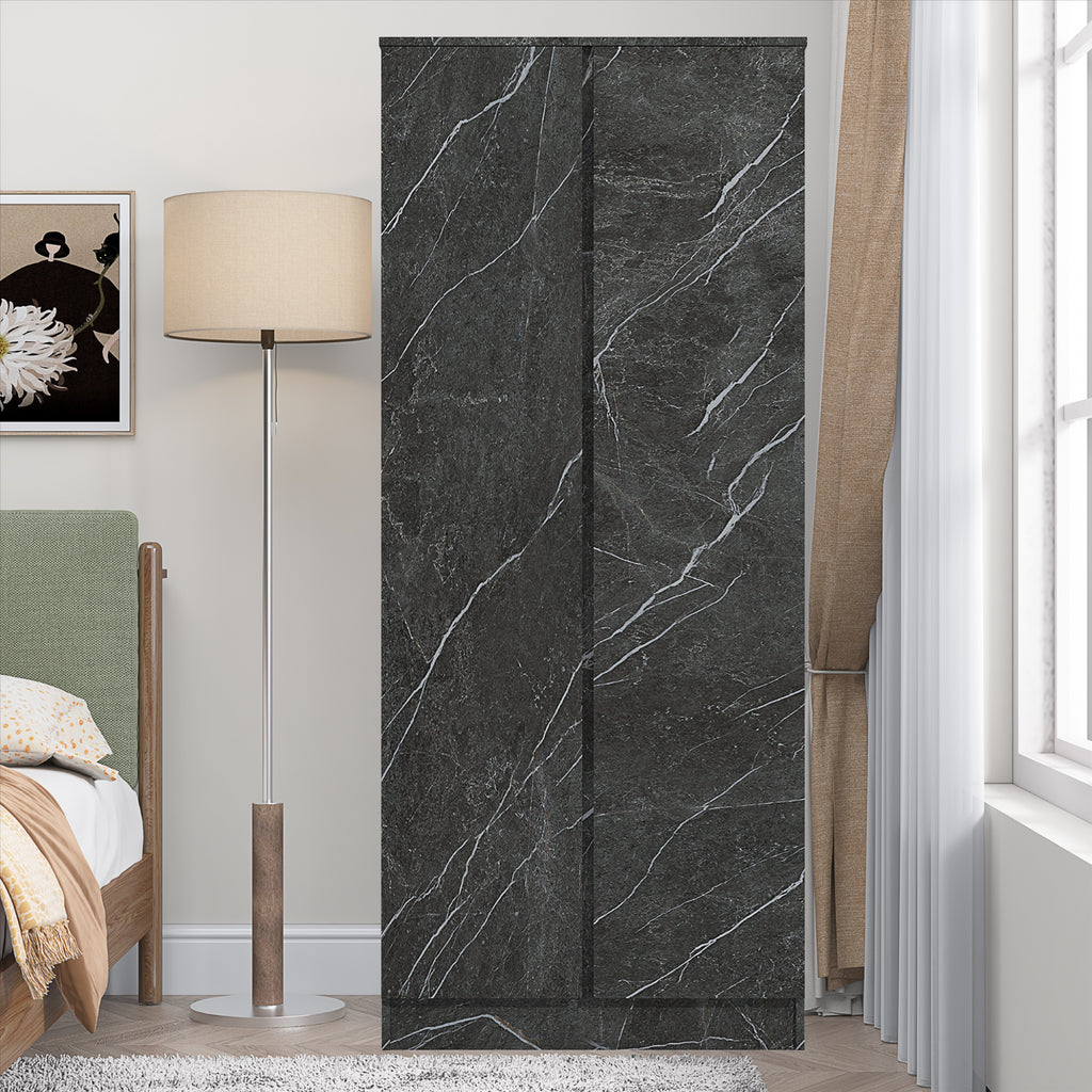 ZITA Grey Marble Effect 2 Door Plain Wardrobe - Bedroom Storage, Stylish and Spacious