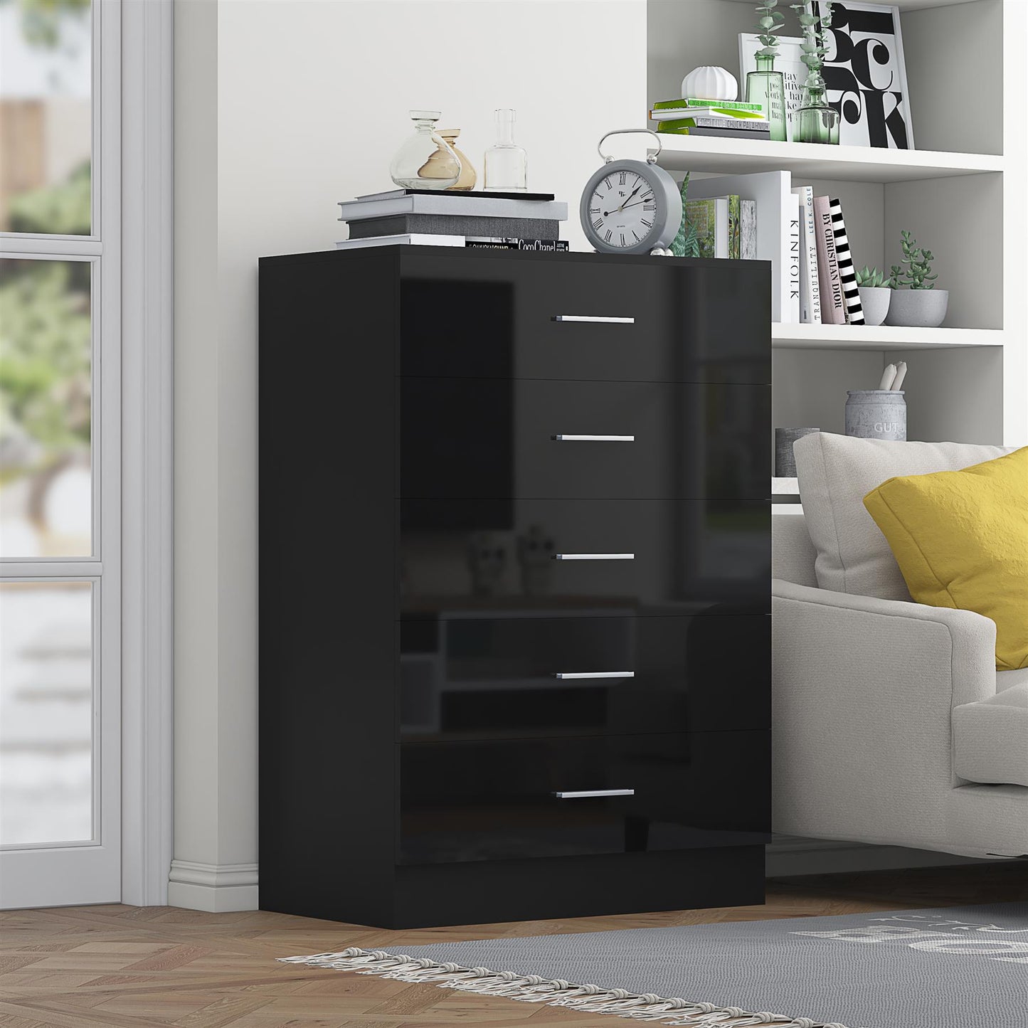REFLECT High Gloss Bedroom Furniture Wardrobe Chest Bedside Desk Option in Black